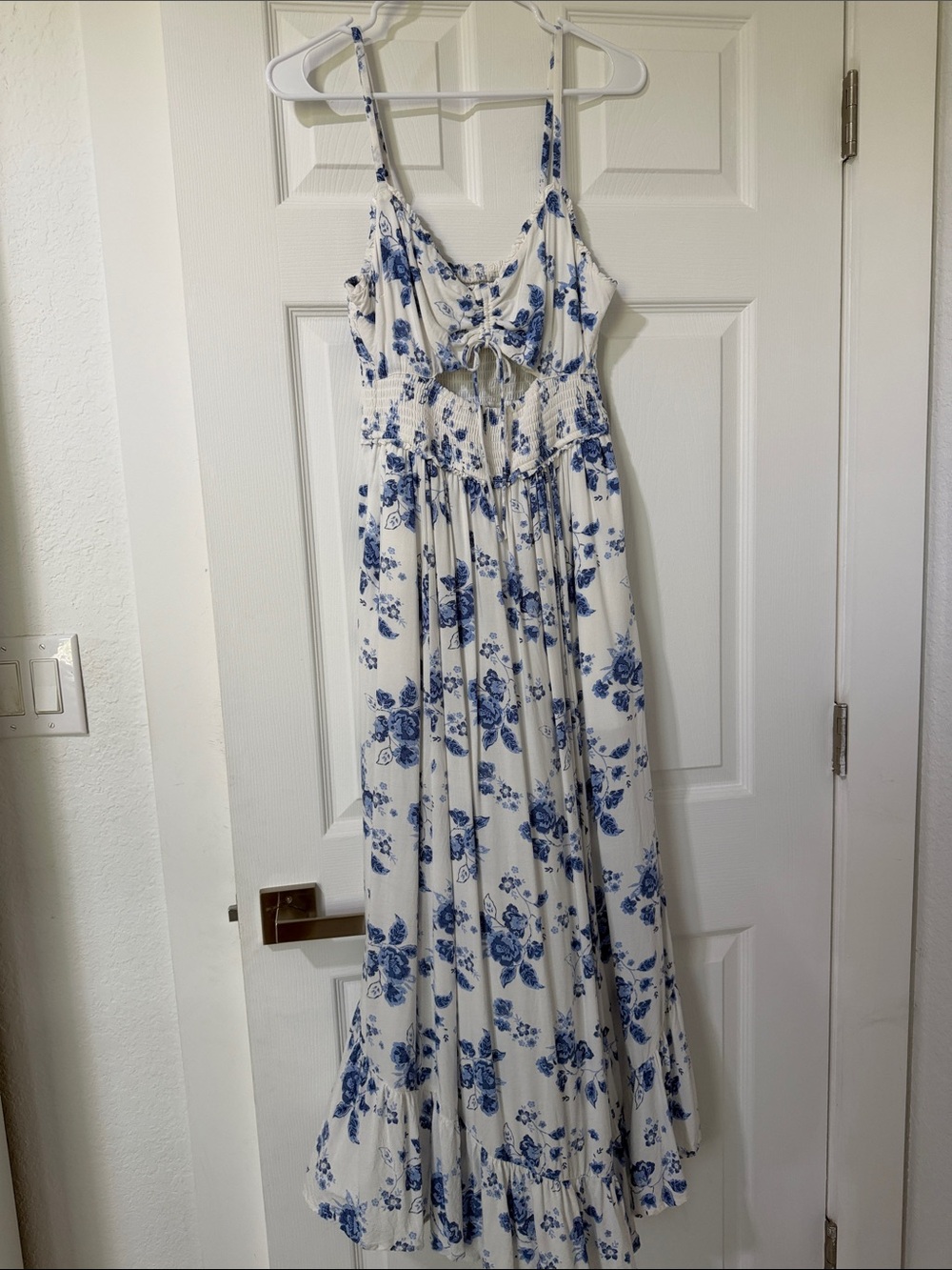 Hollister White Maxi Dress with Blue Floral Print